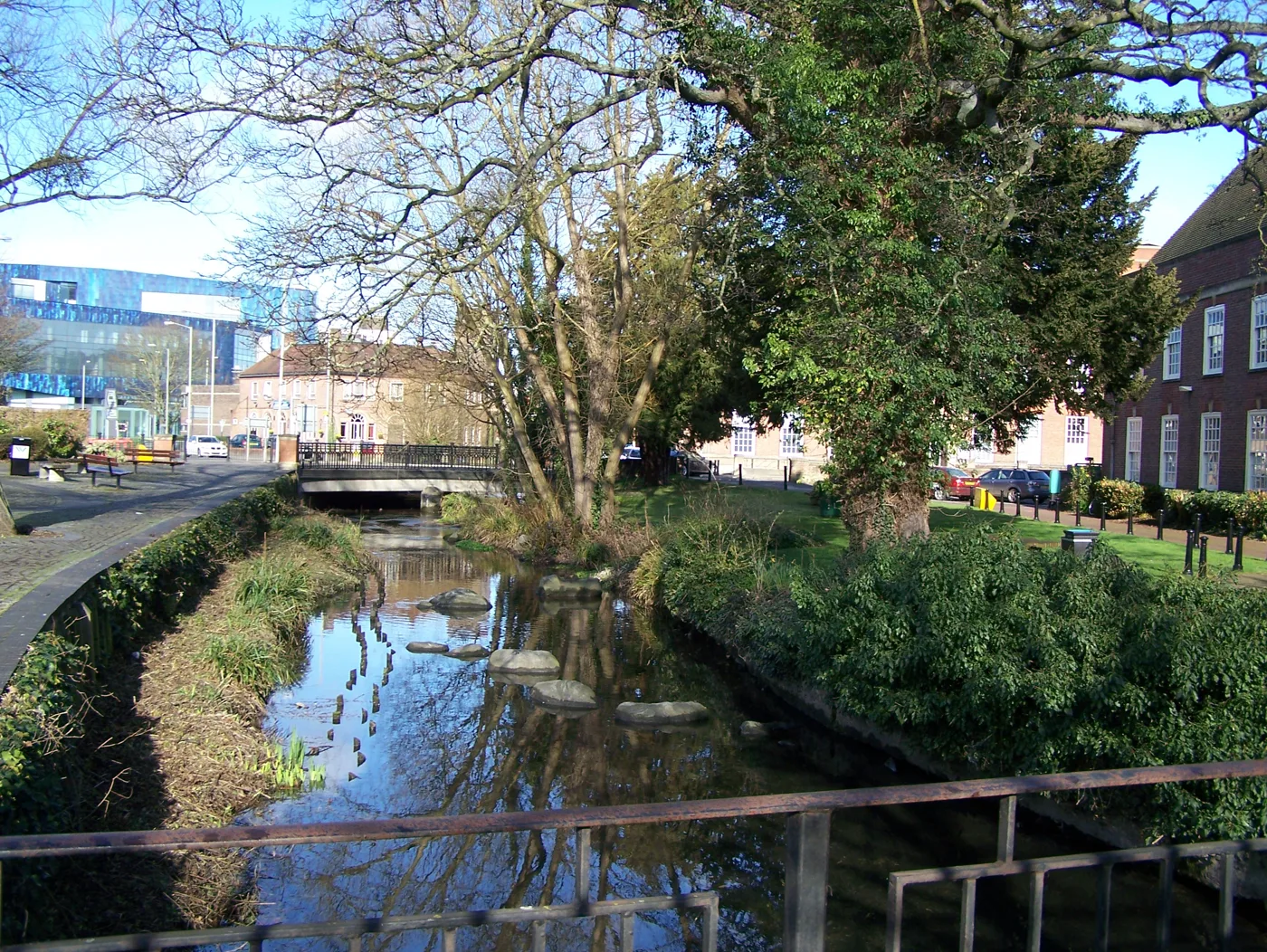 The River Wye in High Wycombe town centre. The fire station stands in Flood Zone 3 beside the Wye, which the business case gives as a reason not to rebuild it