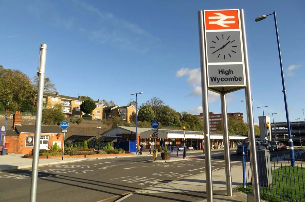 The entrance to High Wycombe station on Amersham Hill. Chiltern Railways runs about two trains an hour to Marylebone, 26 miles away